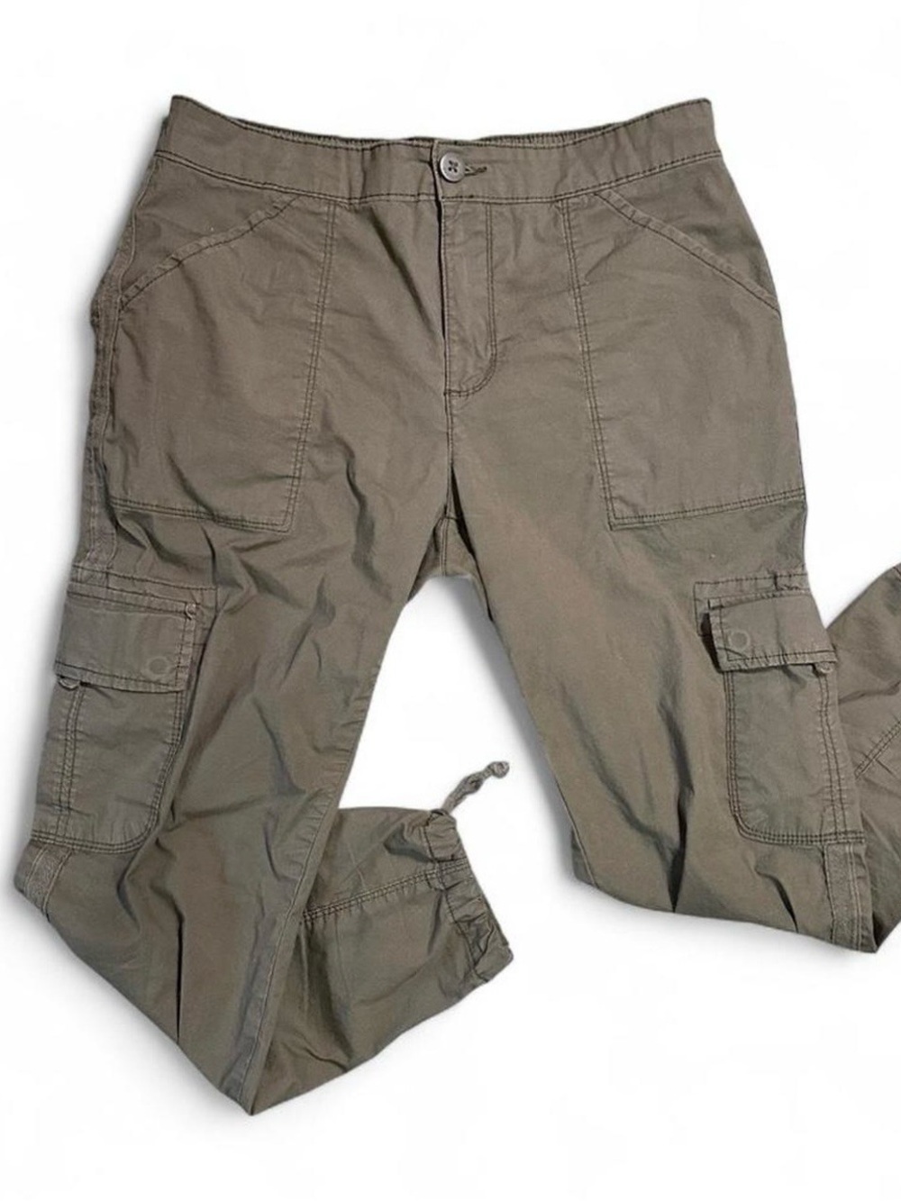 Women’s Cotton Olive Green High Waist Cargo Capri Pants
